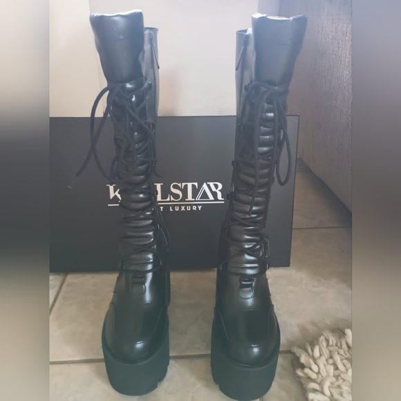 Killstar - Lugosi Black Combat Lace-Up Boots - Picture 6 of 10
